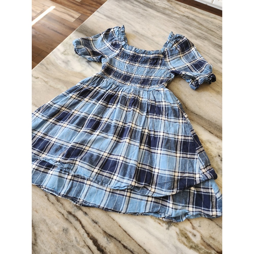 Copper Key Dillards Girls Blue Plaid Smocked Western Dress Size M 8/10